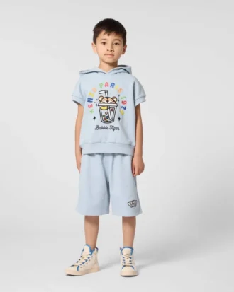 Bermudashorts med broderi ”Happy Sweet” i frotté