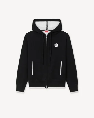 ’Boke Flower 2.0’ broderad hoodie med dragkedja i bomull och ull