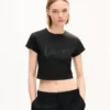 Broderad kort T-shirt i bomull med ”Kenzo Signature”