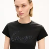 Broderad kort T-shirt i bomull med ”Kenzo Signature”