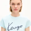 Broderad kort T-shirt i bomull med ”Kenzo Signature”