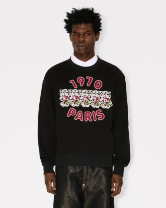 Broderad sweatshirt i bomull med ”Kenzo Wild Tiger”