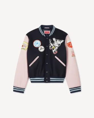 Broderad varsityjacka i ull med ”Kenzo Badges”