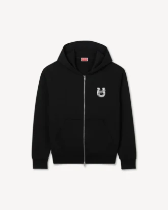 Hoodie med dragkedja och broderi ”Lunar New Year” i bomull