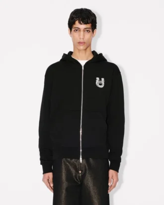 Hoodie med dragkedja och broderi ”Lunar New Year” i bomull
