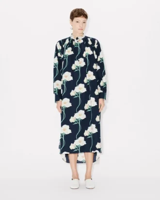 Kenzo Archive Rose’ Oversized plisserad långklänning i bomull och silke