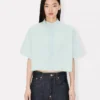 ”Kenzo Cartoon” broderad kortärmad skjorta i stone bleach-chambray ”Kenzo Cartoon” broderad kortärmad skjorta i stone bleach-chambray
