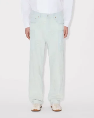 Kenzo Cartoon’ broderade Cargo Monkey Fit-jeans i Stone Bleach Chambray