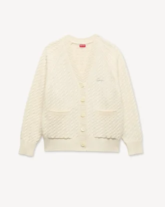 ”Kenzo Signature” broderad, löst sittande stickad kofta i bomull och ull