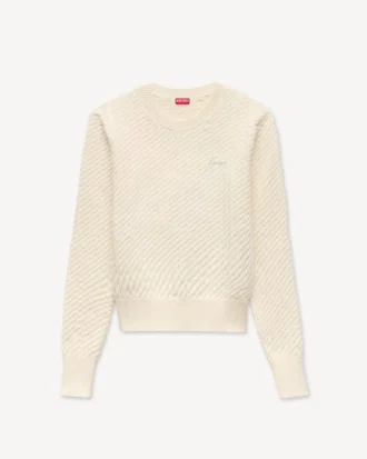 ”Kenzo Signature” broderad, löst stickad tröja i bomull och ull
