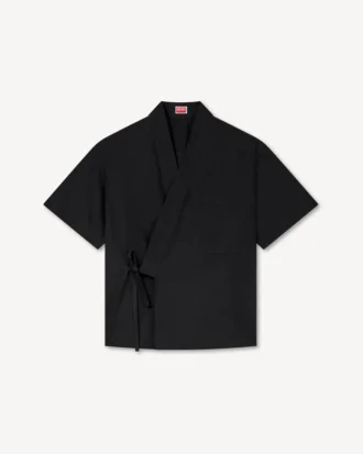 Kimono-skjorta med korta ärmar i bomullspoplin