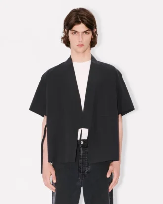 Kimono-skjorta med korta ärmar i bomullspoplin