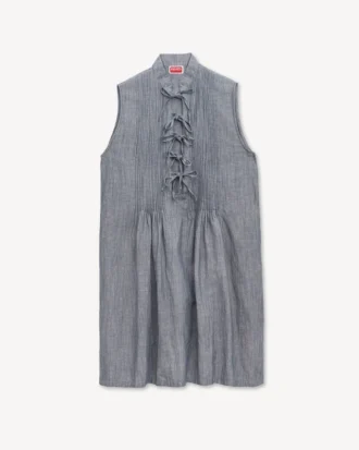 Kort klänning i tvättad blandad linne-denim