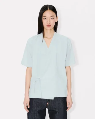 Löst sittande kimonoskjorta i blekt chambray i stenfärg