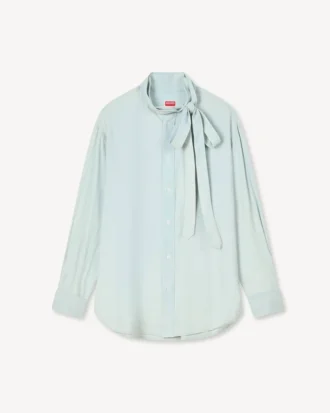 Oversized skjorta med rosett i Stone Bleach Chambray
