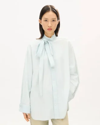 Oversized skjorta med rosett i Stone Bleach Chambray
