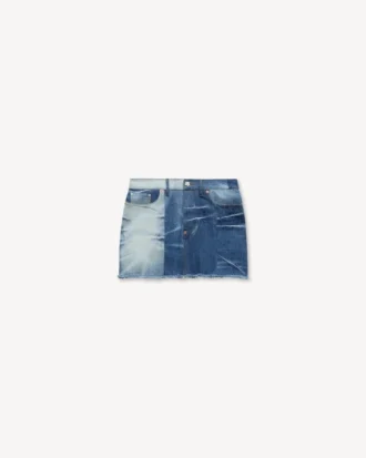Patchwork-kortkjol i japansk denim