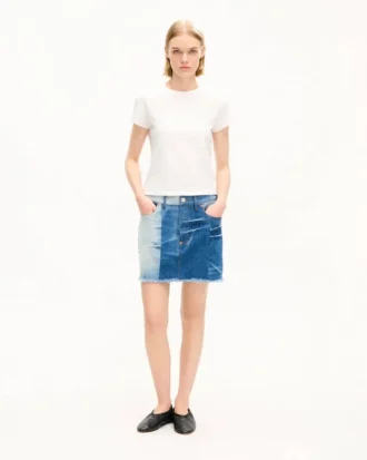 Patchwork-kortkjol i japansk denim