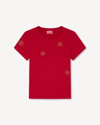 T-shirt i bomull med broderat mönster ”Boke Flower”