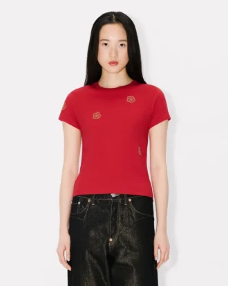 T-shirt i bomull med broderat mönster ”Boke Flower”