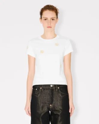 T-shirt i bomull med broderat mönster ”Boke Flower”