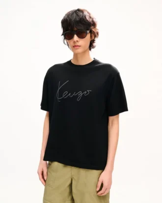 T-shirt med broderat ”Kenzo Signature” i merinoull