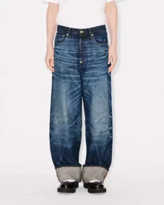 Uppvikta jeans i vid passform i japanskt denim